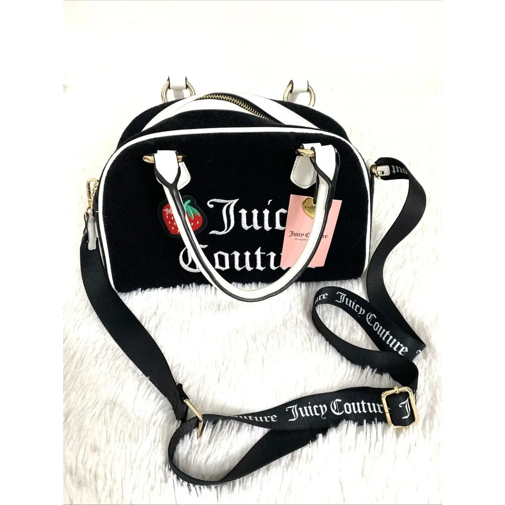 Juicy Couture Sweet N Juicy Apple Satchel Duffle Bag Terry Black Heart Charm